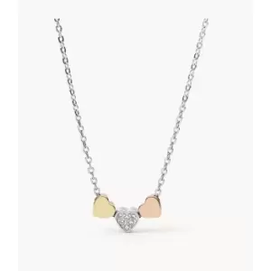 Image of Fossil Womens Sutton Heart Tri-Tone Steel Necklace - Tri-Tone