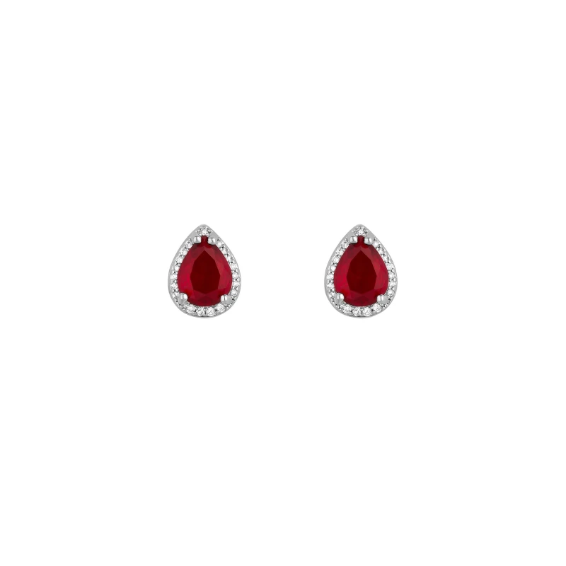 Image of Jon Richard Rhodium Plated Red Peardrop Stud Earrings Silver