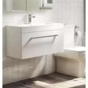 Image of 800mm White Wall Hung Vanity Unit with Basin and Chrome Handles - Ashford