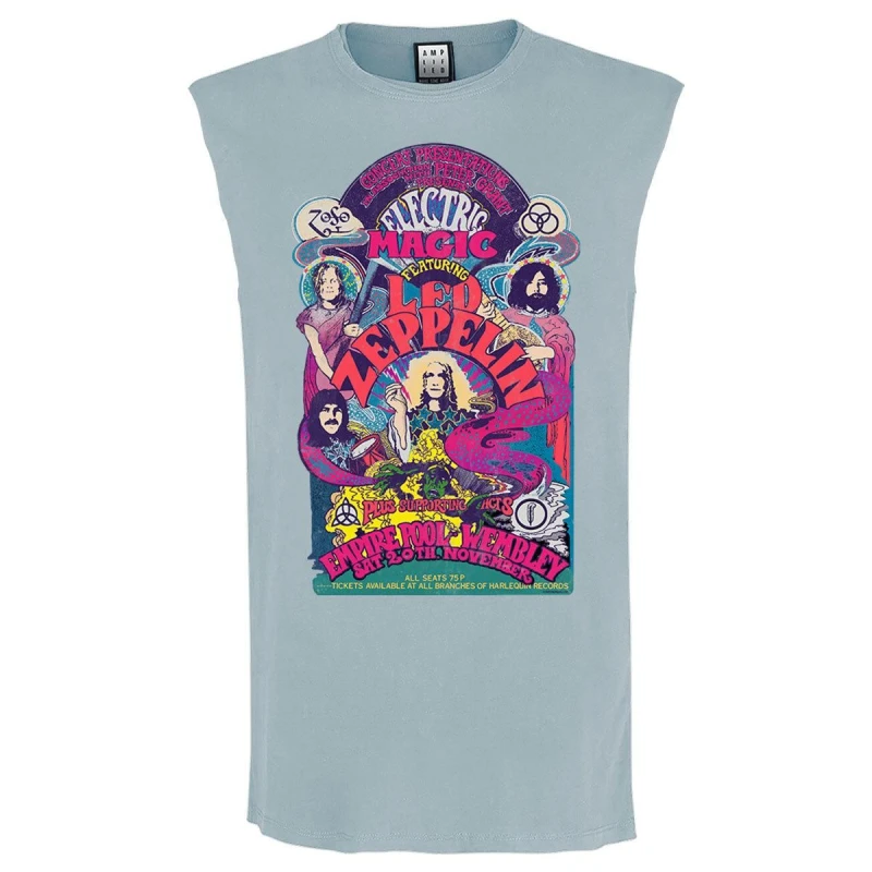 Image of Amplified Amplified Men Electric Magic LED Zeppelin Sleeveless Tank Top in Pale Blue Size: Medium Pale Blue M Male 5063574247764