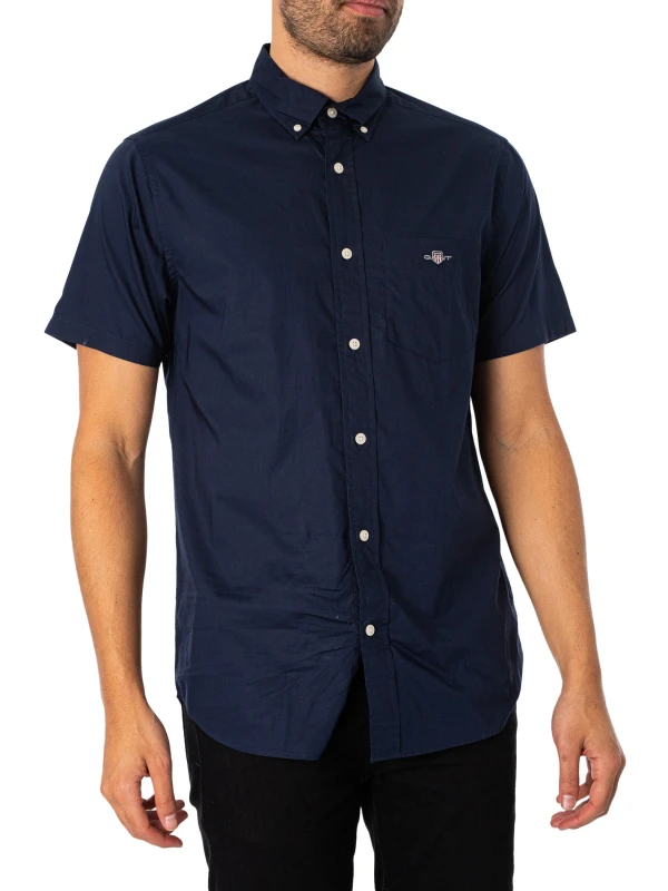 Image of Gant Mens Regular Poplin Short-Sleeve Plain Shirt Marine male 3XL