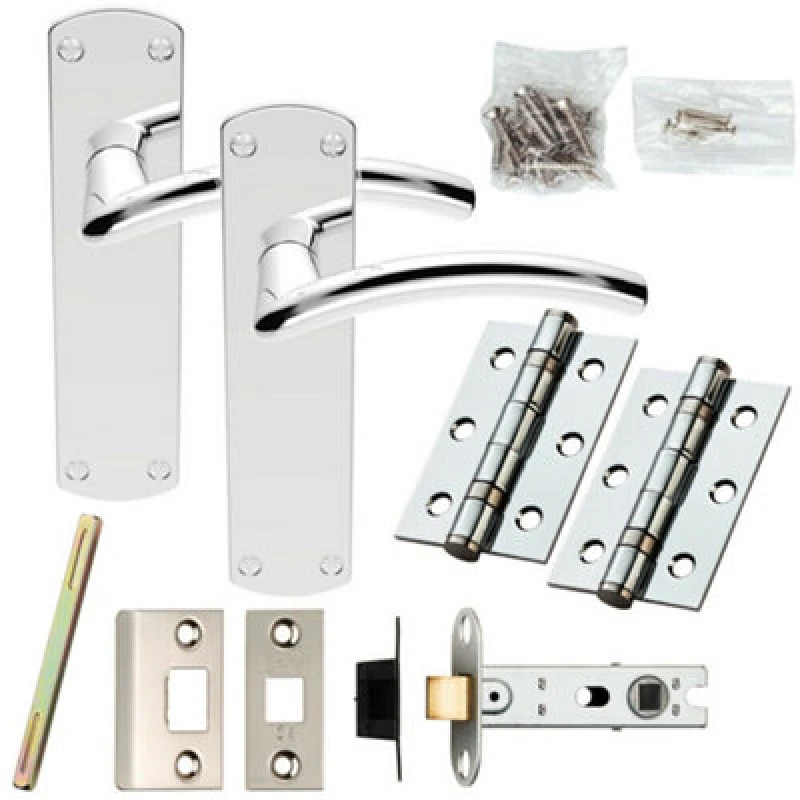 Image of Loops Door Handle & Latch Pack Chrome Arched Lever Backplate Complete Set 170 x 42mm Multi