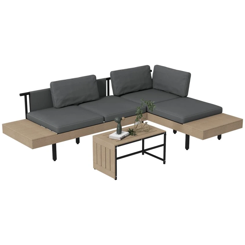 Image of Outsunny HDPE Furniture Sets w/ Table, L-Shaped Sofa Grey 84G-472V00GY