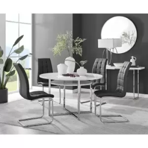 Image of Furniturebox Adley White High Gloss 120cm Storage Dining Table & 4 Black Murano Silver Leg Faux Leather Chairs