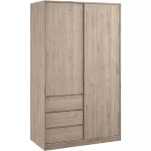 Image of Naia Wardrobe with 1 Sliding Door + 1 Door + 3 Drawers in Oak structure Jackson Hickory