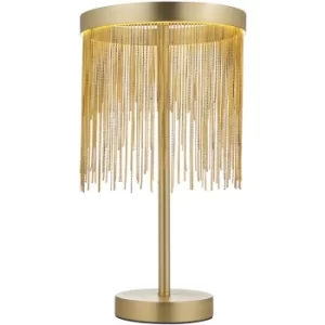 Image of Endon Zelma LED Table Lamp Light Fine Gold Chain Waterfall Effect Satin Brass with Inline Switch
