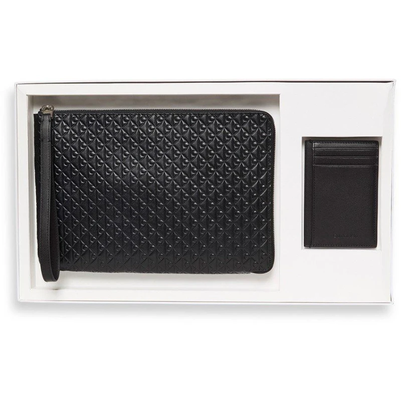 Image of Calvin Klein Mens Embossed Emblem Zipped Pouch & Cardigan Case Gift Set Black male One Size