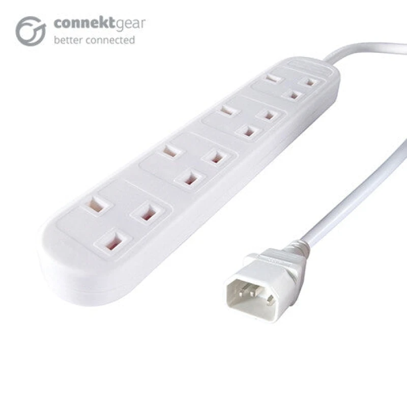 Image of connektgear 2m 4 Way Power Extension Block C14 Plug to 4 x UK Sockets