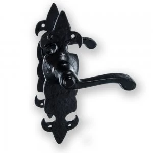 Image of LocksOnline Fleur de Lys Door Handle set on Backplate