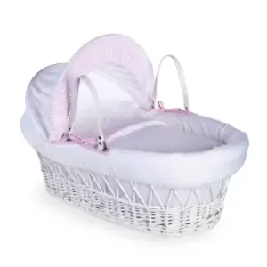 Image of Clair de Lune Stars & Stripes White Wicker Moses Basket - Pink