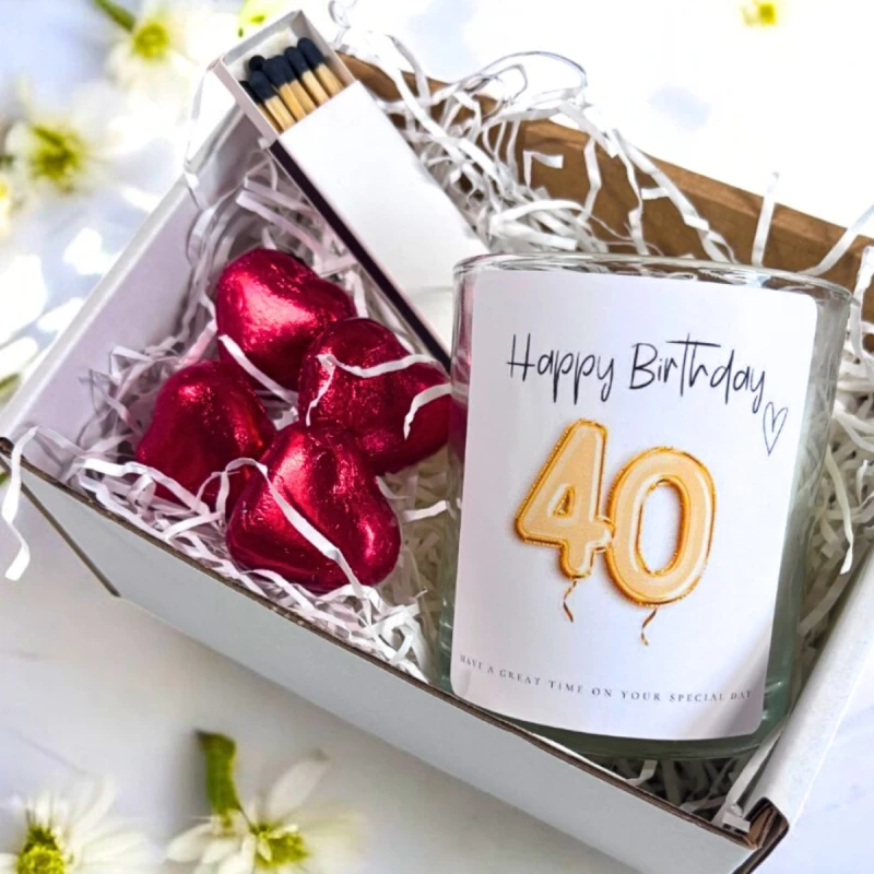 Image of Aye Do Gifts 40th Birthday Gold Balloons Candle Gift Set Birthday Gift for Daughter or Mum