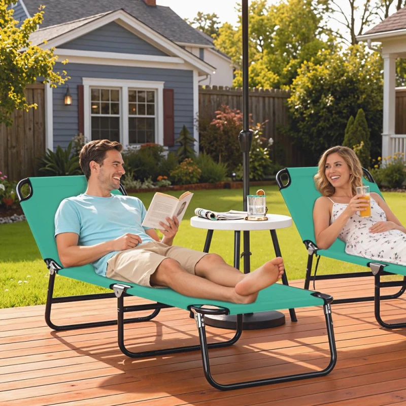 Image of OUTSUNNY Folding Lounge Chair, Outdoor Chaise Lounge for Bench Patio, Green Green Unisex