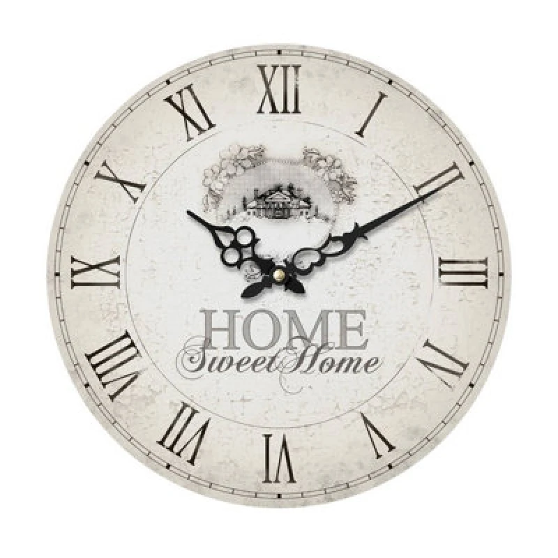 Image of Premier Housewares Vintage Wall Clock, HOME SWEET HOME Wall Clock for Living Room, Bedroom, Midcentury Clock for Wall Cream