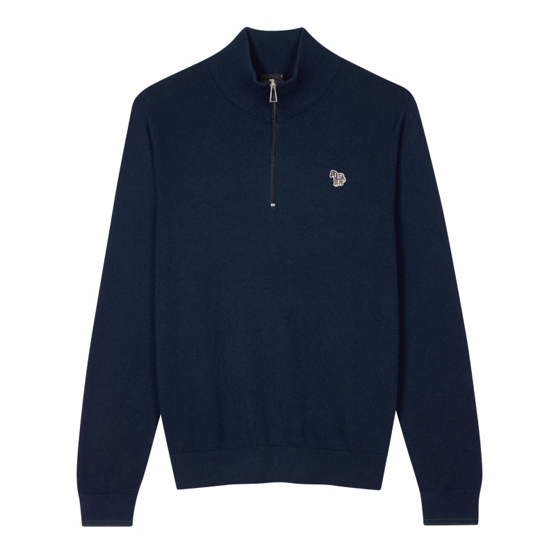 Image of Paul Smith Zebra Logo quarter Zip Sweater - Blue Blue XL
