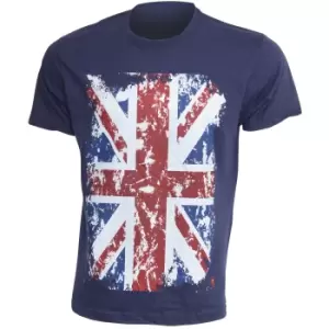 Image of Mens Union Jack GB Print 100% Cotton Short Sleeve Casual T-Shirt/Top (XL - 46" - 48inch) (Navy)