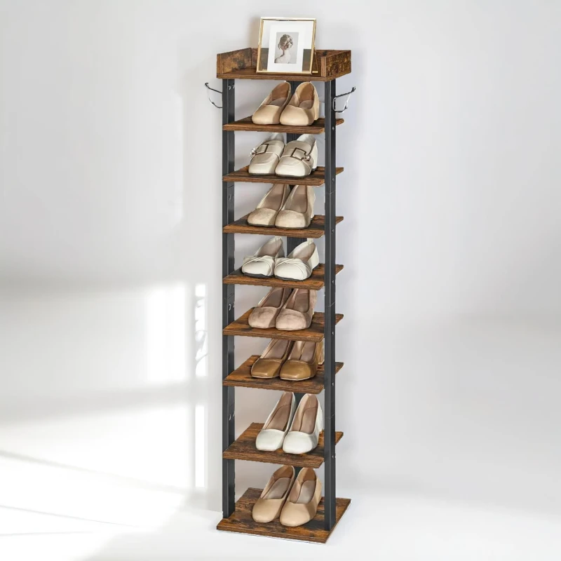 Image of Rafaelo Mobilia 9 Tier Shoe Rack Narrow Brown Brown Unisex