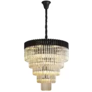 Image of Luminosa Lighting - Luminosa Poland Ceiling Pendant Round 5 Tier 19 Light E14, Matt Black, Cognac Sculpted Glass, Item Weight: 32.6kg