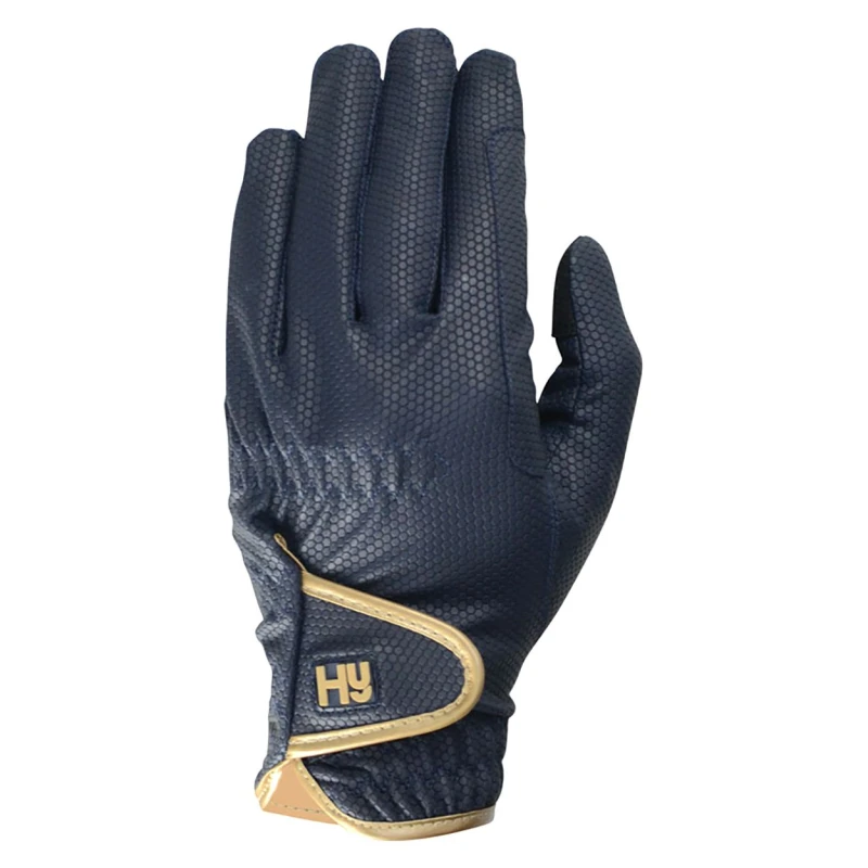 Image of Hy5 Unisex Cottenham Elite Riding Gloves Navy/gold (Xs)