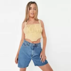 Image of Missguided Gingham Ruched Corset Top - Yellow