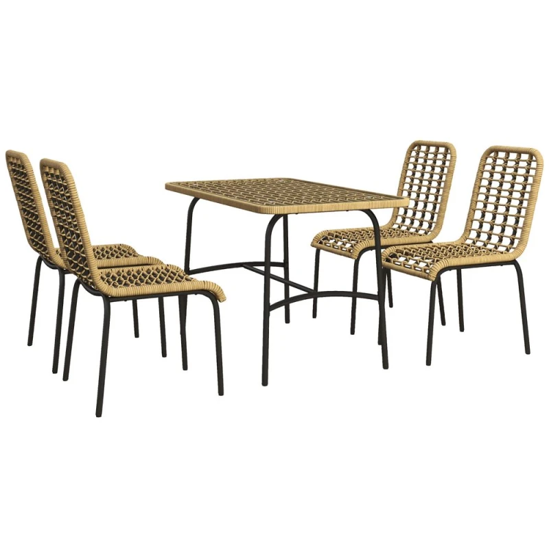 Image of Outsunny 4 Seater Rattan Garden Furniture Set w/ Tempered Glass Tabletop Natural unisex