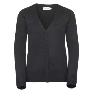 Image of Russell Collection Ladies/Womens V-neck Knitted Cardigan (L) (Charcoal Marl)