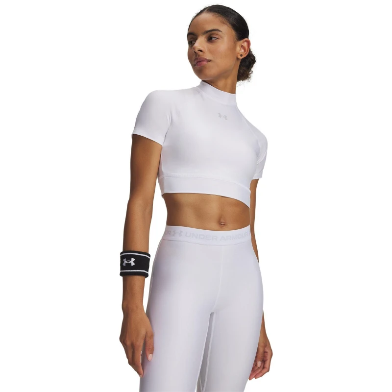 Image of Under Armour Womens Heatgear Cropped Short Sleeve Performance Gym Top White female 10 (S)