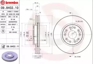 Image of BREMBO Brake disc 09.8402.11 Brake rotor,Brake discs LEXUS,IS I (JCE1_, GXE1_),GS (UZS161, JZS160),IS SportCross,GS (JZS147_)
