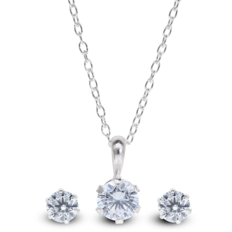 Image of Be You Sterling Silver CZ Earring and Pendant Set - White White One Size