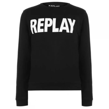 Image of Replay Logo Crew Neck Sweatshirt - Black