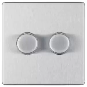 Image of BG Screwless Flatplate Brushed Steel 400W Double Dimmer Switch 2-Way Push On/Off