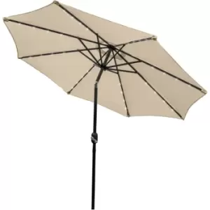 Image of Beige 2.4m LED Tilt Parasol Umbrella Garden Sun Shade Canopy Patio Outdoor 360 Rotation uv Protection Winding Crank Adjustable 32 Solar Power Lights