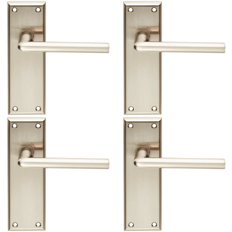 Image of Loops 4x PAIR Rounded Lever on Latch Backplate Door Handle 150 x 50mm Satin Nickel Metallics