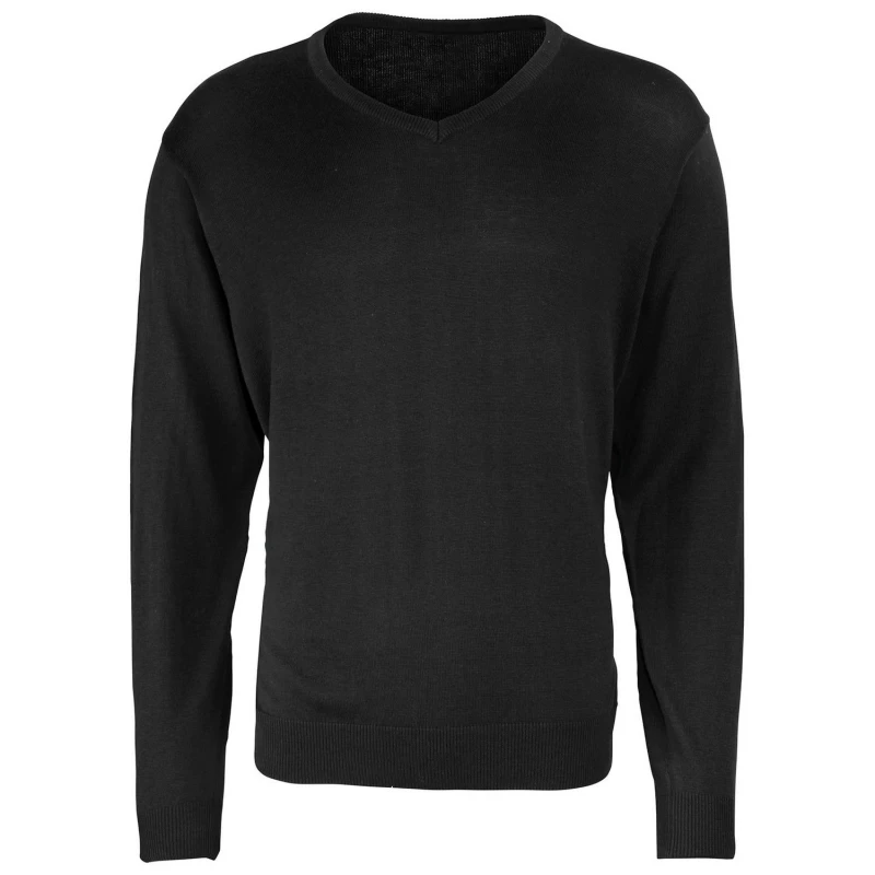 Image of Premier Premier Men Knitted Cotton Acrylic V Neck Sweatshirt in Black Size: X-Small Black XS Male 5063470720811
