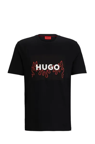 Image of HUGO Dulive_U241 Graphic Flame Cotton T-Shirt - M Black Tops male 50506989-001 M