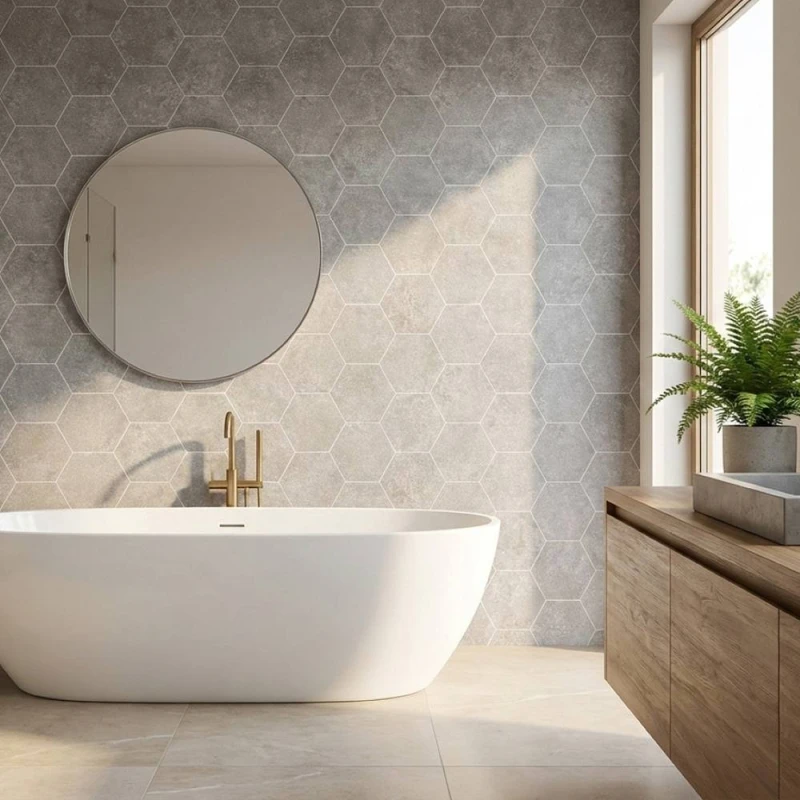 Image of ENER-J Dark Grey Hexagon PVC Shower Panel 2400×1000×10mm Matte Grey Unisex