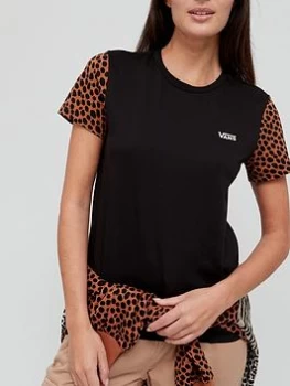 Image of Vans Wild Colourblock Short Sleeve T-Shirt - Black/Animal, Black/Animal Spot, Size S, Women