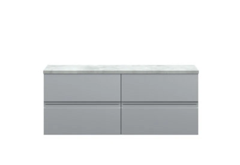 Image of Hudson Reed Urban Wall Hung Countertop Basin Unit, 2 Soft Close Drawers Vanity Unit And Bellato Grey Worktop In Satin Grey, 1200mm