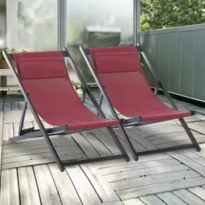 Image of Alfresco Aluminium Frame Folding Deck Chairs Set of 2, Wine Red