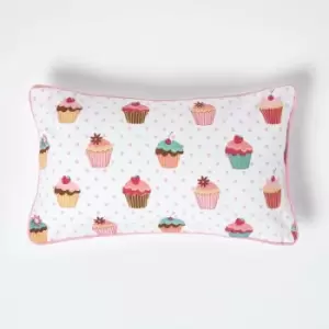 Image of Cotton Cup Cakes Rectangular Cushion Cover, 30 x 50cm - Pink - Homescapes