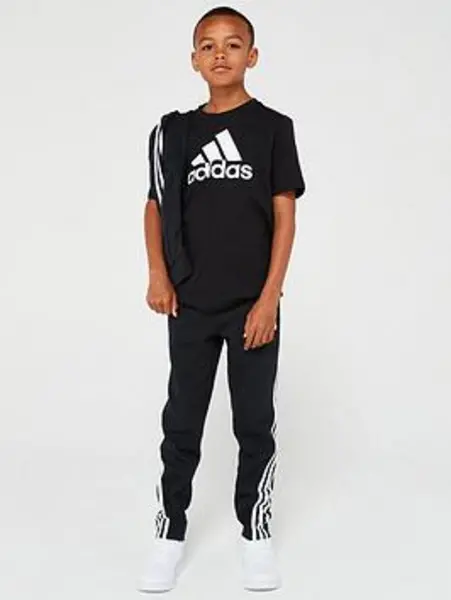Image of Boys, adidas Sportswear Junior Essentials Short Sleeve T-Shirt - Black/White, Size 7-8 Years Black/White RXFA4 Unisex 7-8 YEARS