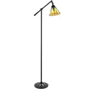 Image of Tiffany Adjustable Swing Arm Floor Lamp Dark Bronze & Stained Glass Shade i00011