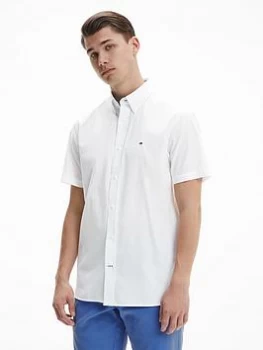 Image of Tommy Hilfiger Natural Soft Poplin Short Sleeve Shirt - White Size M Men