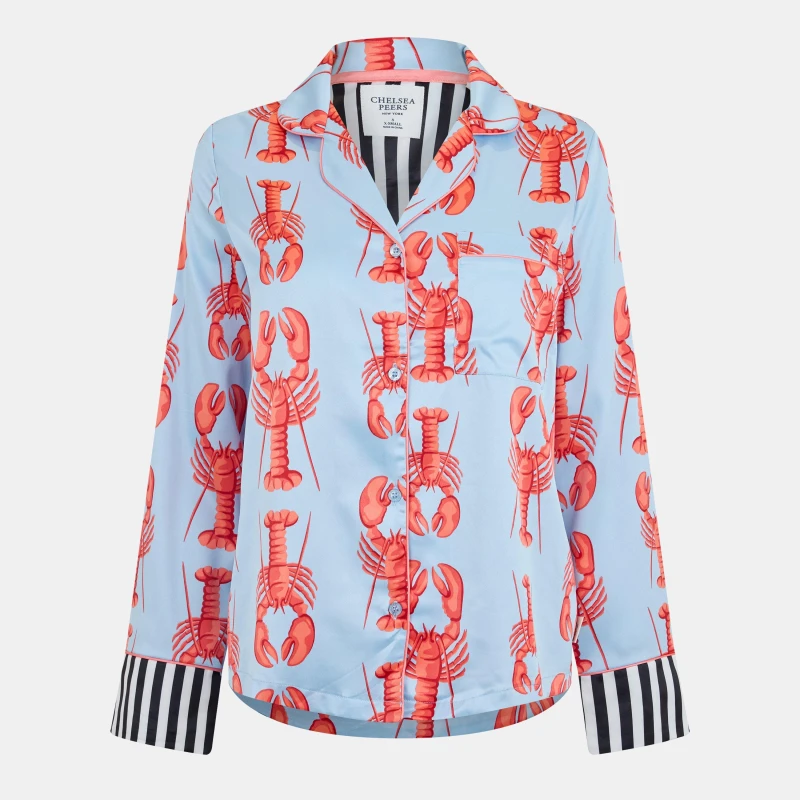 Image of Chelsea Peers Chelsea Peers Lobster Stripe PJ Set Blue Female 16 HW94504