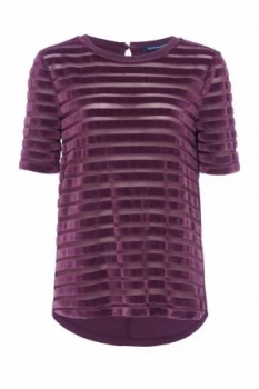 Image of French Connection Bernice Velvet Striped Jersey T shirt Dark Purple