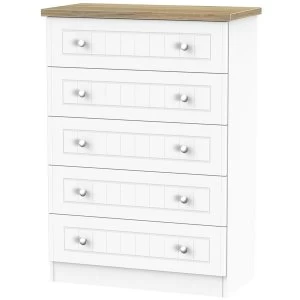 Image of Robert Dyas Wilcox Ready Assembled 5-Drawer Chest of Drawers - Porcelain Ash