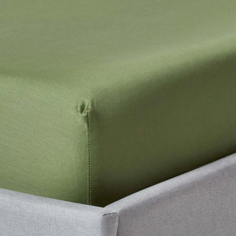 Image of Homescapes Moss Green Organic Cotton Fitted Sheet 400 Tc, Single