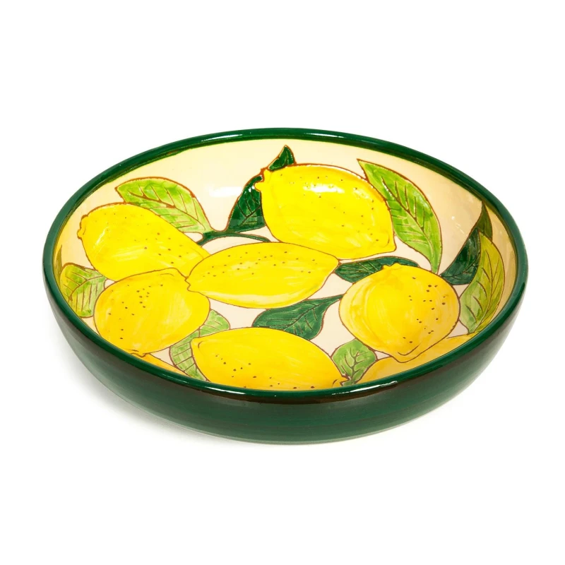 Image of Verano Spanish Ceramics Signature Lemons Hand Painted Ceramic Kitchen Dining Salad/Fruit Bowl (Diam) 27cm Multi