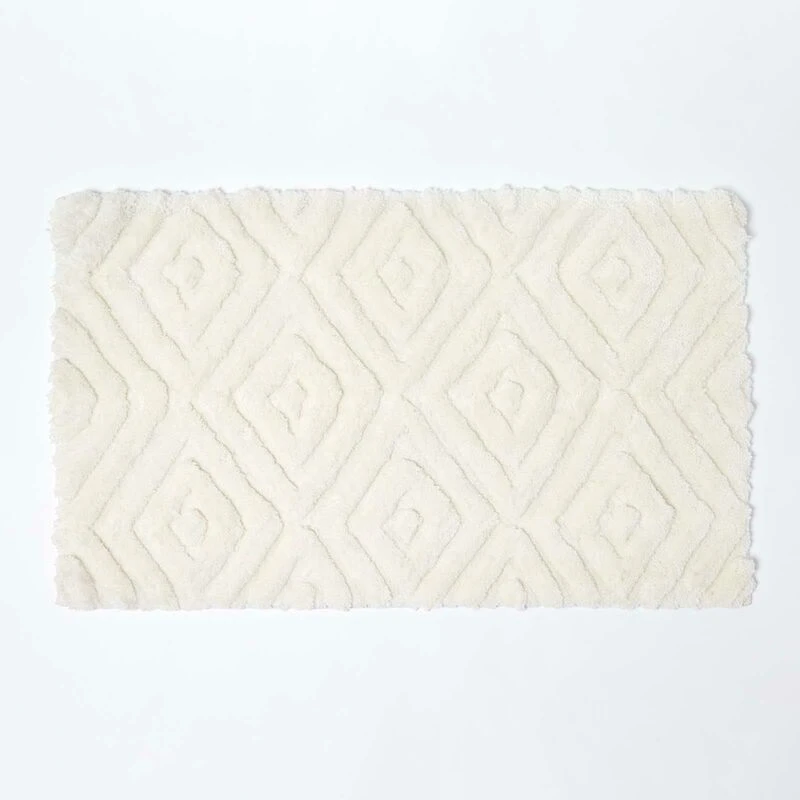 Image of Homescapes Super Absorbent Ikat Pattern Bath Mat White