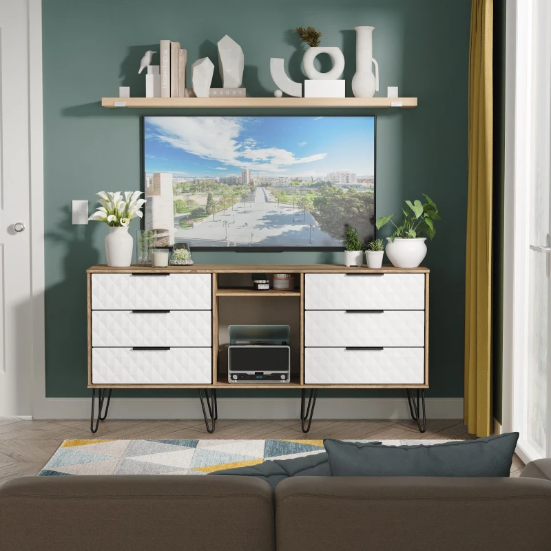 Image of Ready Assembled 2 U Islay 6 Drawer Sideboard (Ready Assembled) in White White Unisex