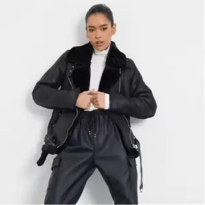 Image of I Saw It First FauXShearing Aviator Jacket - Black